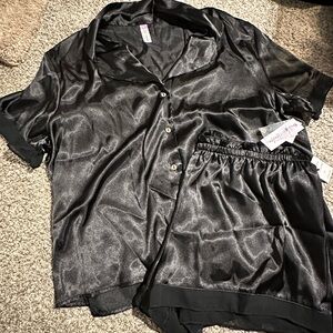 Elegant Black Satin Pajama Set